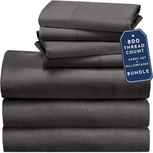 imageBedding Bundle  Split King Sheet Set with 4 Pillowcases 800 Thread Count 100 Cotton Sateen Grey