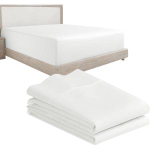 imageCalifornia Design Den 3Piece Bundle  Fitted Sheet with 2 Pillowcases 400 Thread Count 100 Cotton Sateen Deep Pockets Full Size Pale Ivory