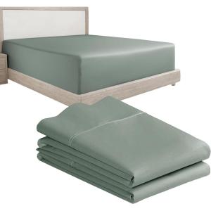 imageCalifornia Design Den 3Piece Bundle  Fitted Sheet with 2 Pillowcases 400 Thread Count 100 Cotton Sateen Deep Pockets Full Size Sage Green