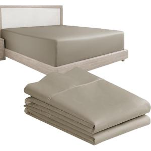 imageCalifornia Design Den 3Piece Bundle  Fitted Sheet with 2 Pillowcases 400 Thread Count 100 Cotton Sateen Deep Pockets King Size Taupe
