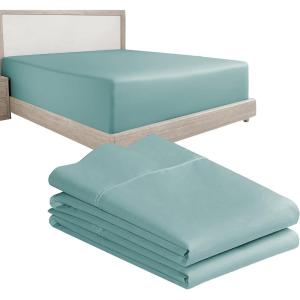 imageCalifornia Design Den 3Piece Bundle  Fitted Sheet with 2 Pillowcases 400 Thread Count 100 Cotton Sateen Deep Pockets King Size Teal