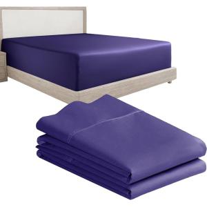 imageCalifornia Design Den 3Piece Bundle  Fitted Sheet with 2 Pillowcases 400 Thread Count 100 Cotton Sateen Deep Pockets Twin Size Purple
