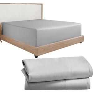 imageCalifornia Design Den 3Piece Bundle  Fitted Sheet with 2 Pillowcases Soft 100 Cotton Sateen Deep Pockets Full Size Light Grey