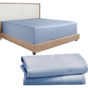 imageCalifornia Design Den 3Piece Bundle  Fitted Sheet with 2 Pillowcases Soft 100 Cotton Sateen Deep Pockets King Size Blue Hydrangea