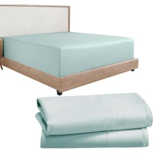 imageCalifornia Design Den 3Piece Bundle  Fitted Sheet with 2 Pillowcases Soft 100 Cotton Sateen Deep Pockets King Size Seafoam