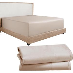 imageCalifornia Design Den 3Piece Bundle  Fitted Sheet with 2 Pillowcases Soft 100 Cotton Sateen Deep Pockets King Size Warm Taupe