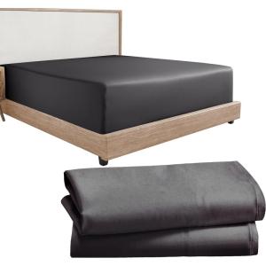 imageCalifornia Design Den 3Piece Bundle  Fitted Sheet with 2 Pillowcases Soft 100 Cotton Sateen Deep Pockets Twin Size Dark Grey