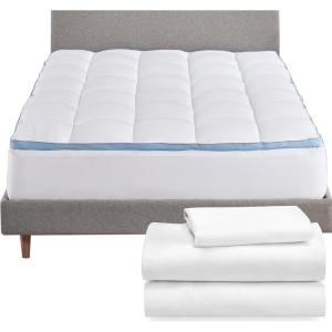 imageCalifornia Design Den 4 Piece Bedding Bundle  3 Piece Sheet Set 100 Cotton Sateen with 1 Mattress Topper Twin White