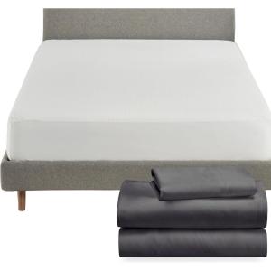 imageCalifornia Design Den 4 Piece Twin Size Sheet Set Dark Grey and Waterproof Mattress Protector White Bundle  Soft 100 Cotton Sateen 3 Piece Sheet Set with 1 Mattress Protector