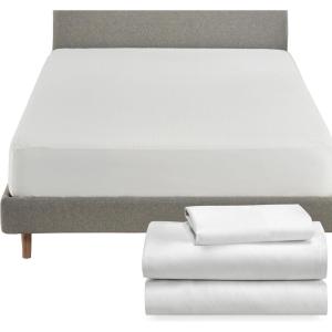 imageCalifornia Design Den 4 Piece Twin Size Sheet Set Eggshell  Ivory and Waterproof Mattress Protector White Bundle  Soft 100 Cotton Sateen 3 Piece Sheet Set with 1 Mattress Protector