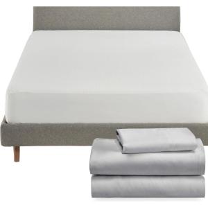 imageCalifornia Design Den 4 Piece Twin Size Sheet Set Light Grey and Waterproof Mattress Protector White Bundle  Soft 100 Cotton Sateen 3 Piece Sheet Set with 1 Mattress Protector