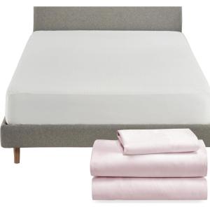 imageCalifornia Design Den 4 Piece Twin Size Sheet Set Pink and Waterproof Mattress Protector White Bundle  Soft 100 Cotton Sateen 3 Piece Sheet Set with 1 Mattress Protector