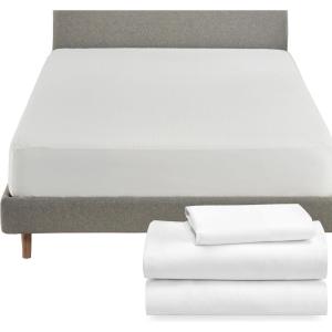 imageCalifornia Design Den 4 Piece Twin Size Sheet Set and Waterproof Mattress Protector Bundle  Soft 100 Cotton Sateen 3 Piece Sheet Set with 1 Mattress Protector White