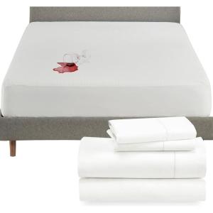 imageCalifornia Design Den 5 Piece Full Size Sheet Set Pale Ivory and Waterproof Mattress Protector White Bundle  400 Thread Count 100 Cotton Sateen 4 Piece Sheet Set with 1 Mattress Protector