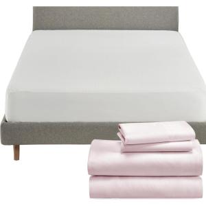 imageCalifornia Design Den 5 Piece Full Size Sheet Set Pink and Waterproof Mattress Protector White Bundle  Soft 100 Cotton Sateen 4 Piece Sheet Set with 1 Mattress Protector