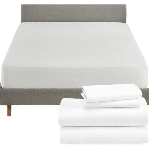 imageCalifornia Design Den 5 Piece King Size Sheet Set and Waterproof Mattress Protector Bundle  1000 Thread Count 100 Cotton Sateen 4 Piece Sheet Set with 1 Mattress Protector White