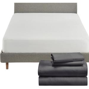 imageCalifornia Design Den 5 Piece Queen Size Sheet Set Dark Grey and Waterproof Mattress Protector White Bundle  Soft 100 Cotton Sateen 4 Piece Sheet Set with 1 Mattress Protector