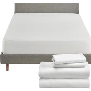 imageCalifornia Design Den 5 Piece Queen Size Sheet Set Eggshell  Ivory and Waterproof Mattress Protector White Bundle  Soft 100 Cotton Sateen 4 Piece Sheet Set with 1 Mattress Protector
