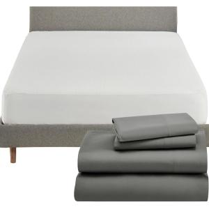 imageCalifornia Design Den 5 Piece Queen Size Sheet Set Grey and Waterproof Mattress Protector White Bundle  1000 Thread Count 100 Cotton Sateen 4 Piece Sheet Set with 1 Mattress Protector