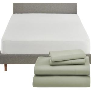 imageCalifornia Design Den 5 Piece Queen Size Sheet Set Sage Green and Waterproof Mattress Protector White Bundle  1000 Thread Count 100 Cotton Sateen 4 Piece Sheet Set with 1 Mattress Protector