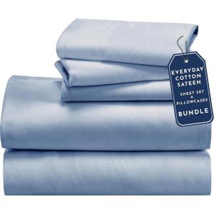 imageCalifornia Design Den 5 Piece Twin Size Sheet Set with 3 Pillowcases  Soft 100 Cotton Sateen Blue Hydrangea