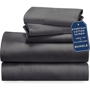 imageCalifornia Design Den 5 Piece Twin Size Sheet Set with 3 Pillowcases  Soft 100 Cotton Sateen Dark Grey