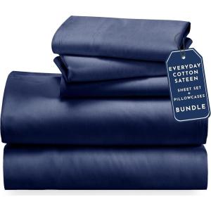 imageCalifornia Design Den 5 Piece Twin Size Sheet Set with 3 Pillowcases  Soft 100 Cotton Sateen Navy Blue