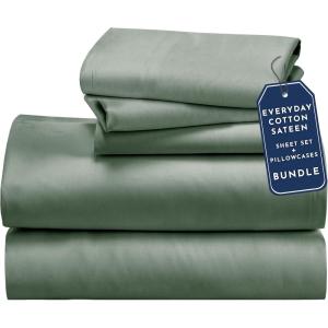 imageCalifornia Design Den 5 Piece Twin Size Sheet Set with 3 Pillowcases  Soft 100 Cotton Sateen Sage Green  Dark