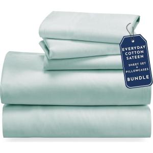 imageCalifornia Design Den 5 Piece Twin Size Sheet Set with 3 Pillowcases  Soft 100 Cotton Sateen Seafoam