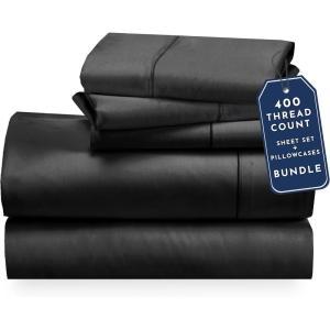 imageCalifornia Design Den 5 Piece Twin Size Sheet Set with 3 Pillowcases 400 Thread Count 100 Cotton Sateen Black