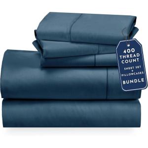 imageCalifornia Design Den 5 Piece Twin Size Sheet Set with 3 Pillowcases 400 Thread Count 100 Cotton Sateen Peacock Blue