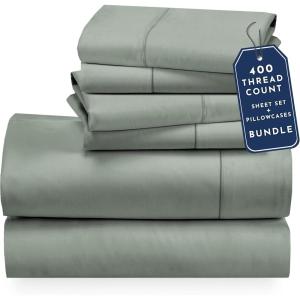 imageCalifornia Design Den 6 Piece Full Size Sheet Set with 4 Pillowcases 400 Thread Count 100 Cotton Sateen Sage Green