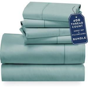 imageCalifornia Design Den 6 Piece Full Size Sheet Set with 4 Pillowcases 400 Thread Count 100 Cotton Sateen Teal