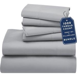 imageCalifornia Design Den 6 Piece King Size Sheet Set with 4 Pillowcases  1000 Thread Count 100 Cotton Sateen Light Grey