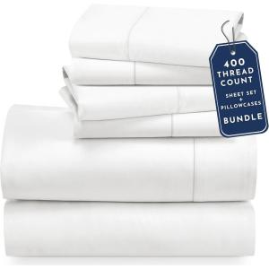 imageCalifornia Design Den 6 Piece King Size Sheet Set with 4 Pillowcases 400 Thread Count 100 Cotton Sateen Antique White