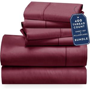 imageCalifornia Design Den 6 Piece King Size Sheet Set with 4 Pillowcases 400 Thread Count 100 Cotton Sateen Burgundy Red