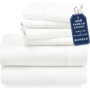 imageCalifornia Design Den 6 Piece King Size Sheet Set with 4 Pillowcases 400 Thread Count 100 Cotton Sateen Pale Ivory
