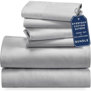 imageCalifornia Design Den 6 Piece Queen Size Sheet Set with 4 Pillowcases  Soft 100 Cotton Sateen Light Grey