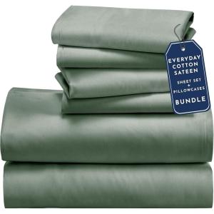 imageCalifornia Design Den 6 Piece Queen Size Sheet Set with 4 Pillowcases  Soft 100 Cotton Sateen Sage Green  Dark