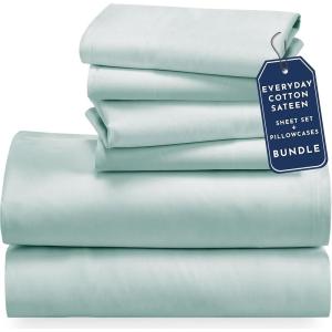 imageCalifornia Design Den 6 Piece Queen Size Sheet Set with 4 Pillowcases  Soft 100 Cotton Sateen Seafoam