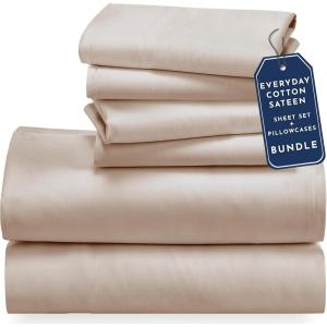 imageCalifornia Design Den 6 Piece Queen Size Sheet Set with 4 Pillowcases  Soft 100 Cotton Sateen Warm Taupe