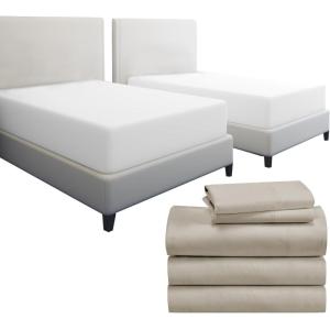 imageCalifornia Design Den 7 Piece Bedding Bundle  5 Piece Beige Sheet Set 800 Thread Count 100 Cotton Sateen with 2 White Mattress Protectors  Split King