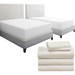 imageCalifornia Design Den 7 Piece Bedding Bundle  5 Piece Creamy Ivory Sheet Set 800 Thread Count 100 Cotton Sateen with 2 White Mattress Protectors  Split King