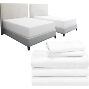 imageCalifornia Design Den 7 Piece Split King Sheet Set Size Sheet Set and Waterproof Mattress Protector Bundle  500 Thread Count 100 Cotton Sateen 5 Piece Sheet Set with 2 Mattress Protectors White