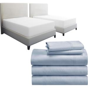 imageCalifornia Design Den 7 Piece Split King Size Sheet Set Blue and Waterproof Mattress Protector White Bundle  600 Thread Count 100 Cotton Sateen 5 Piece Sheet Set with 1 Mattress Protector