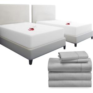 imageCalifornia Design Den 7 Piece Split King Size Sheet Set Light Grey and Waterproof Mattress Protector White Bundle  400 Thread Count 100 Cotton Sateen 5 Piece Sheet Set with 1 Mattress Protector