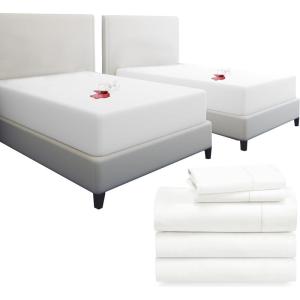 imageCalifornia Design Den 7 Piece Split King Size Sheet Set Pale Ivory and Waterproof Mattress Protector White Bundle  400 Thread Count 100 Cotton Sateen 5 Piece Sheet Set with 1 Mattress Protector