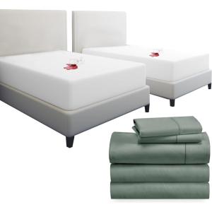imageCalifornia Design Den 7 Piece Split King Size Sheet Set Sage Green and Waterproof Mattress Protector White Bundle  400 Thread Count 100 Cotton Sateen 5 Piece Sheet Set with 1 Mattress Protector