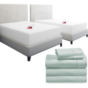 imageCalifornia Design Den 7 Piece Split King Size Sheet Set Seafoam and Waterproof Mattress Protector White Bundle  400 Thread Count 100 Cotton Sateen 5 Piece Sheet Set with 1 Mattress Protector