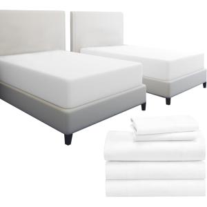 imageCalifornia Design Den 7 Piece Split King Size Sheet Set and Waterproof Mattress Protector Bundle  1000 Thread Count 100 Cotton Sateen 5 Piece Sheet Set with 2 Mattress Protectors White